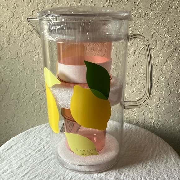 kate spade Other - Kate Spade: Lemons Nesting Plastic Pitcher & 2 Glasses- set of 3